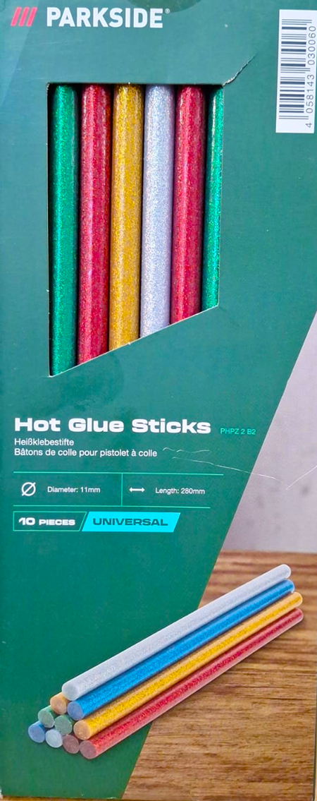Parkside Renkli Simli Ince 10'lu Mum Silikon Çubuk - Simli (Hot Glue Sticks)