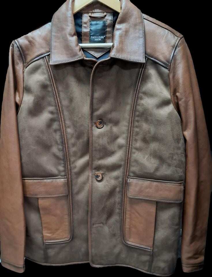 Paulozleri Erkek Taba Süet Düğme Detaylı Deri Ceket