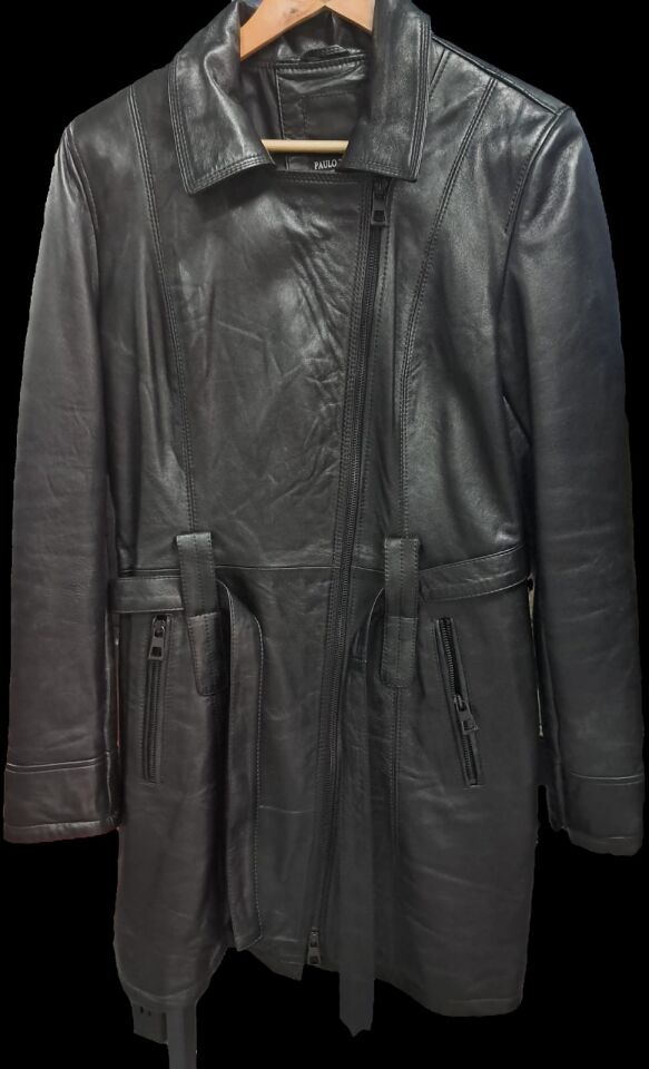 Paulozleri Kadın Kemer Aksesuarlı Uzun Deri Ceket