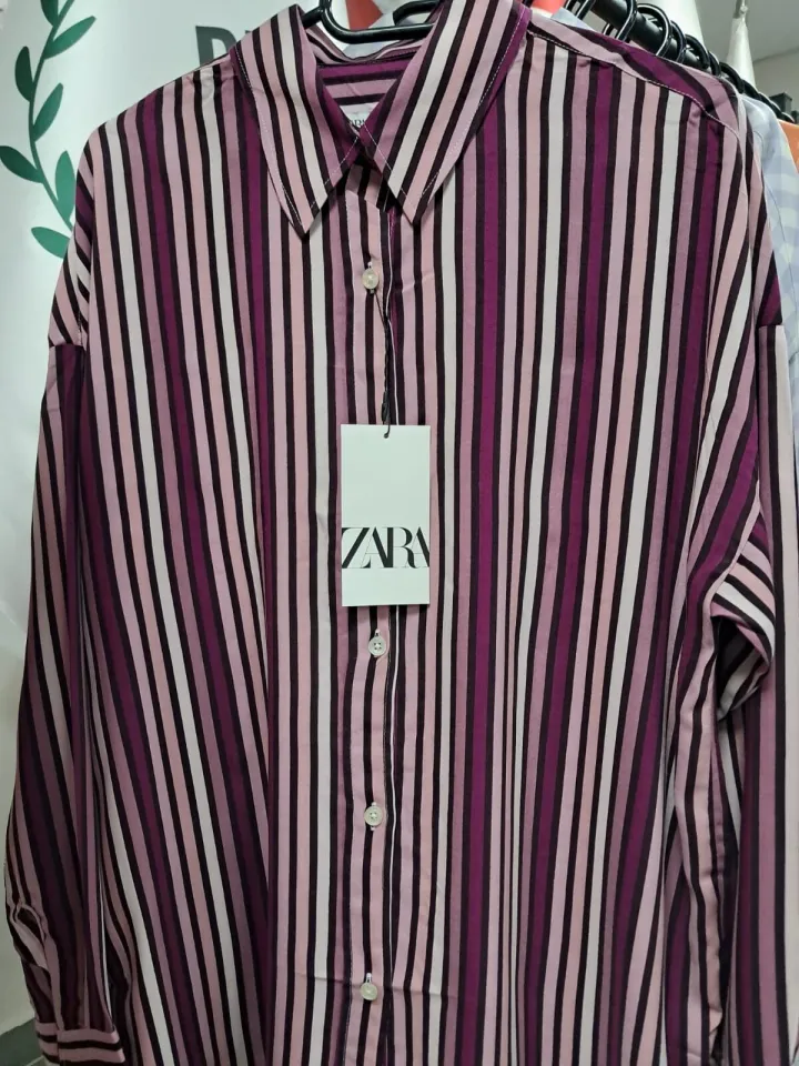 Zara Kadın Dikey Çizgili Pembe Gömlek