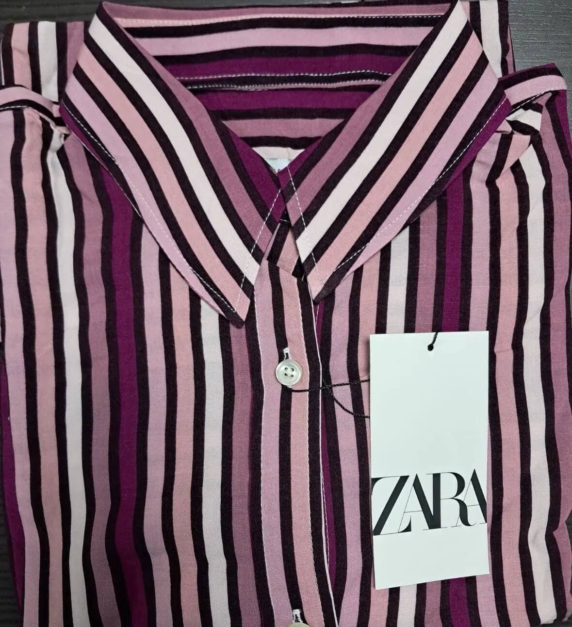 Zara Kadın Dikey Çizgili Pembe Gömlek