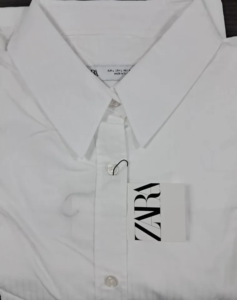 Zara Kadın Dikey Çizgili Beyaz Gömlek