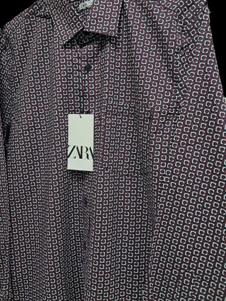 Zara Erkek Baskılı Bordo Gömlek