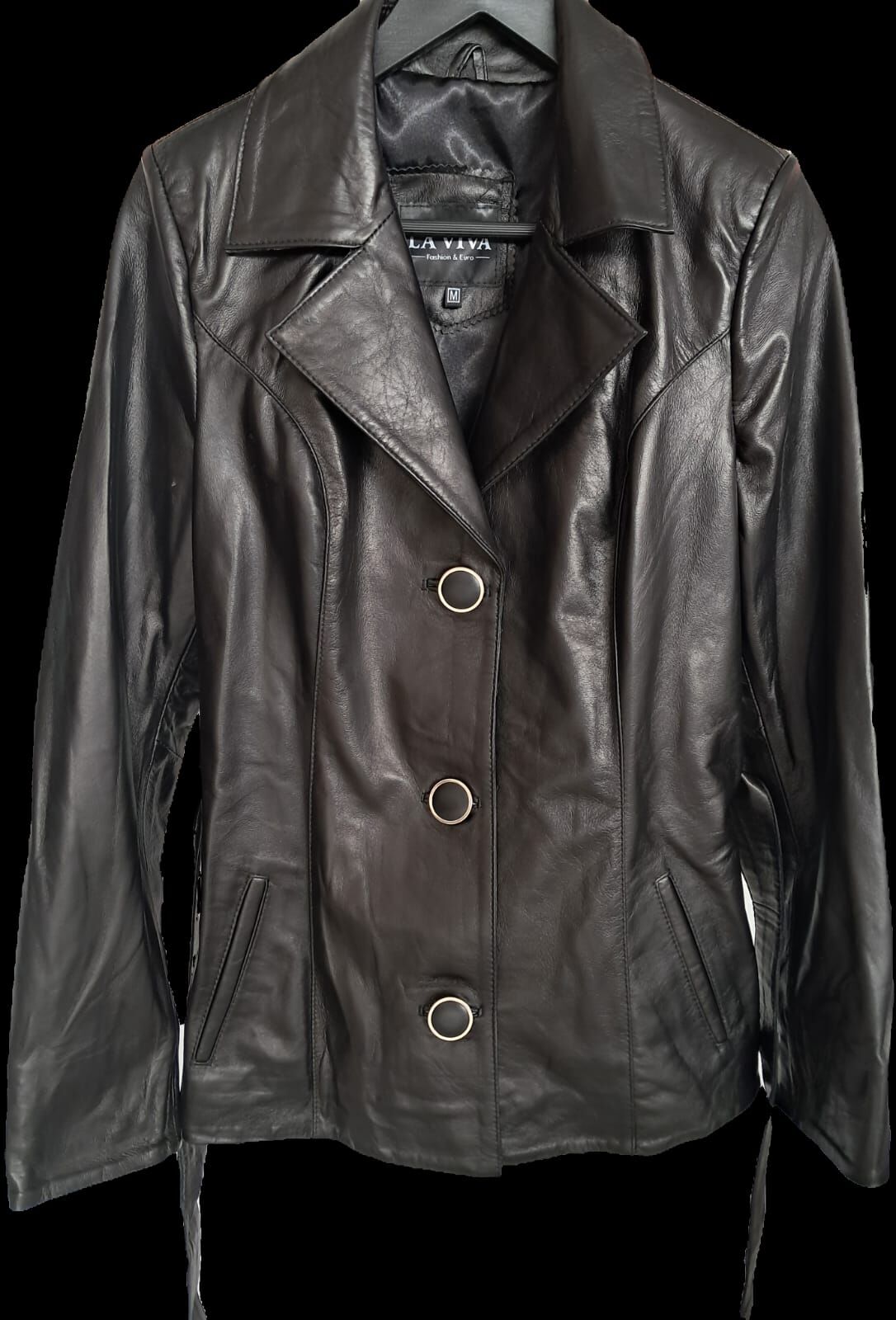 Kadın Deri Ceket Düğme ve Kemer Detaylı