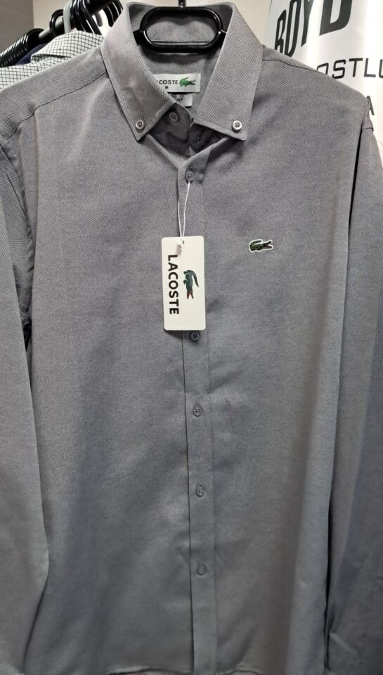 Lacoste Erkek Dokulu Gömlek (Slim Fit) XXL - Füme