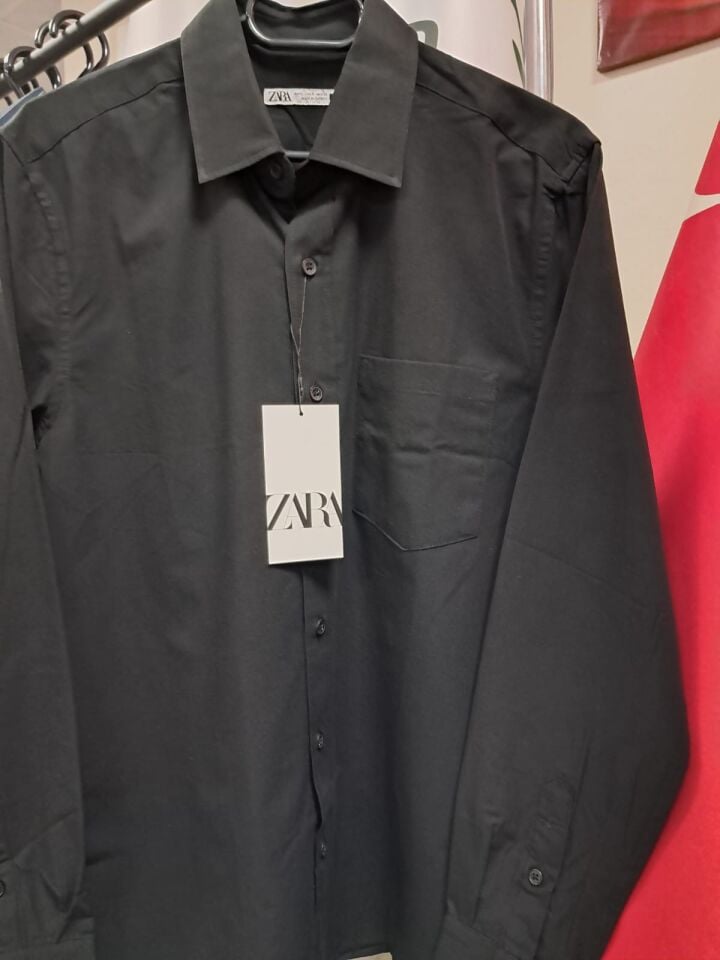 Zara Erkek Düz Renk Gömlek M - Siyah