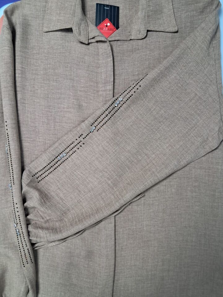 Bezzare Collection Kadın Kolları Taş Detaylı Düz Renk Tunik