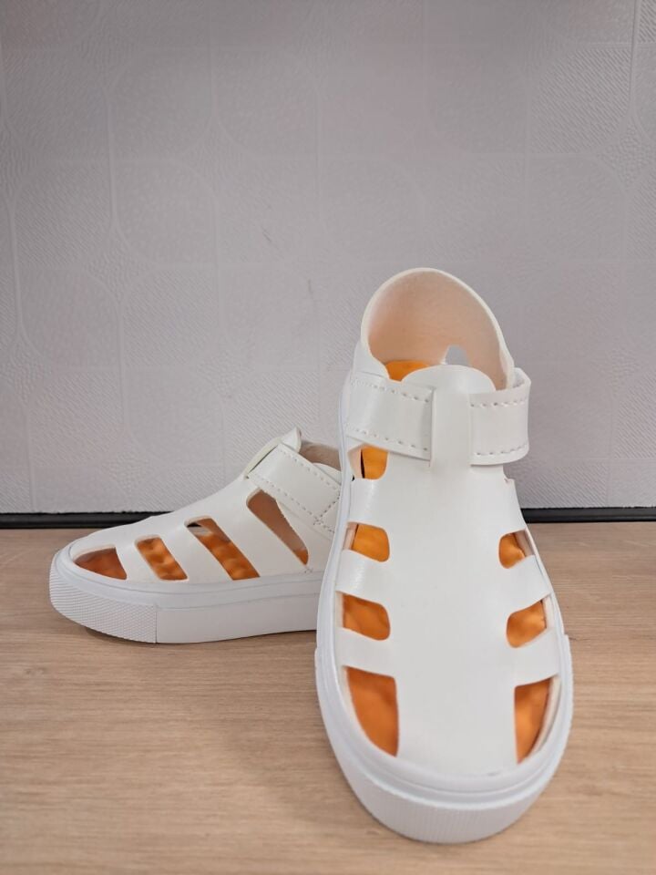 Çocuk Unisex Cırtlı Beyaz Sandalet